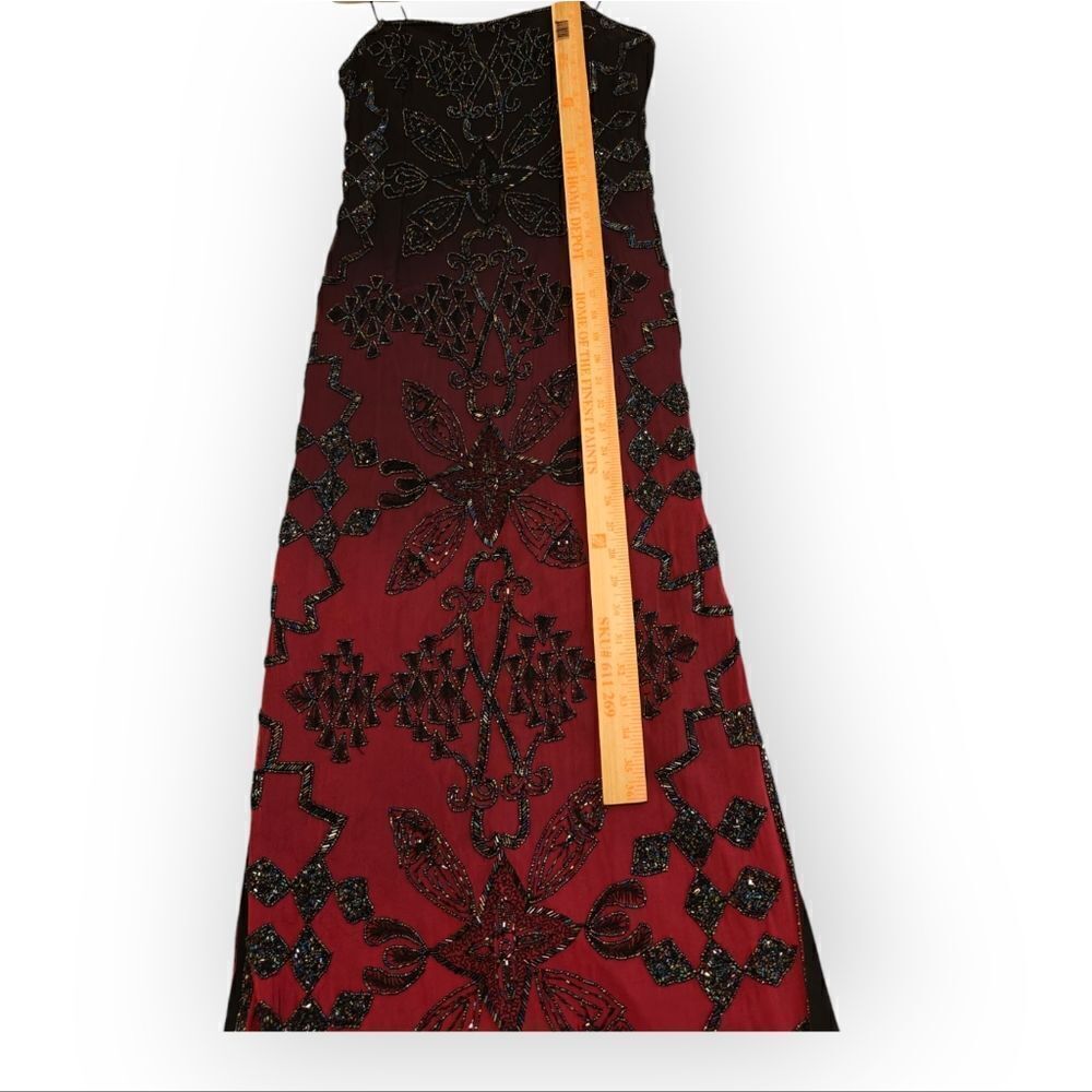 VTG LAURENCE KAZAR OMBRE BLACK RED BEADED SILK MAXI DRESS SIZE M - Picture 9 of 11